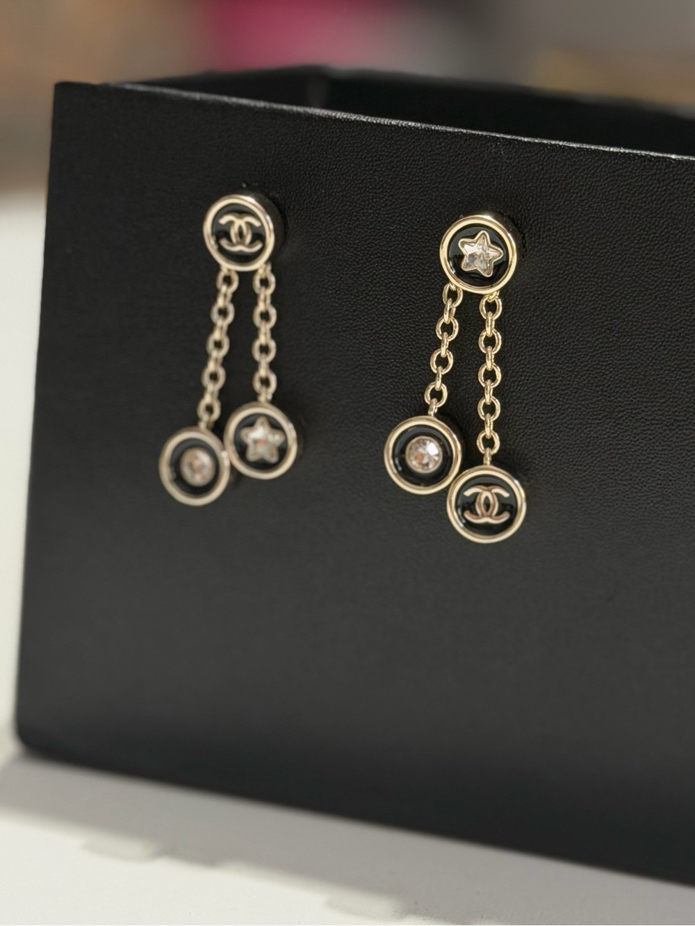 1998 Chanel Gold & Black Double-Drop Chain Earrings - Picture 3 of 6